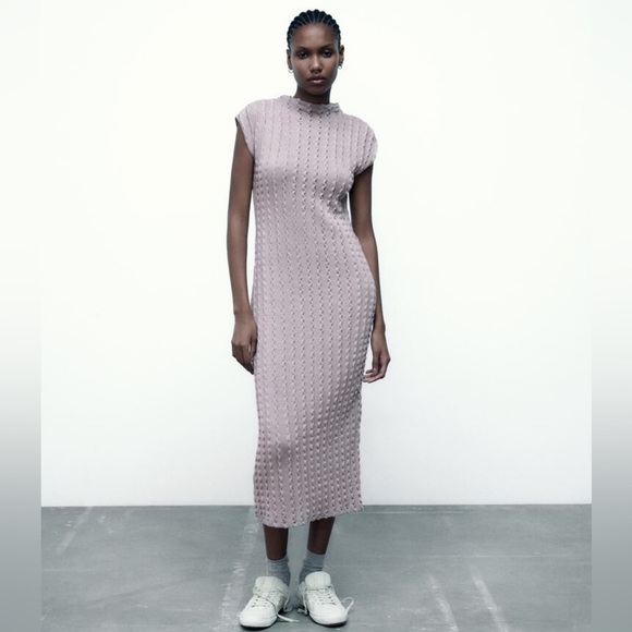Zara Ribbed Textured Soft Stretch Knit Sleeveless Midi Dress - Picture 3 of 15